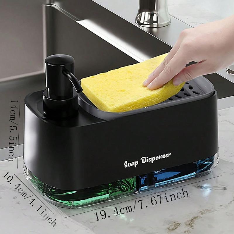 Doppelter Seifenspender mit Schwammhalter Manueller Druck Seifendose Hand- und Spülseifenspender für Spülbecken Spülmittelspender