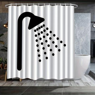 Black and White Shower Curtain with Showerhead Pattern Waterproof Bath Decor Simple Geometric Bathroom Curtains