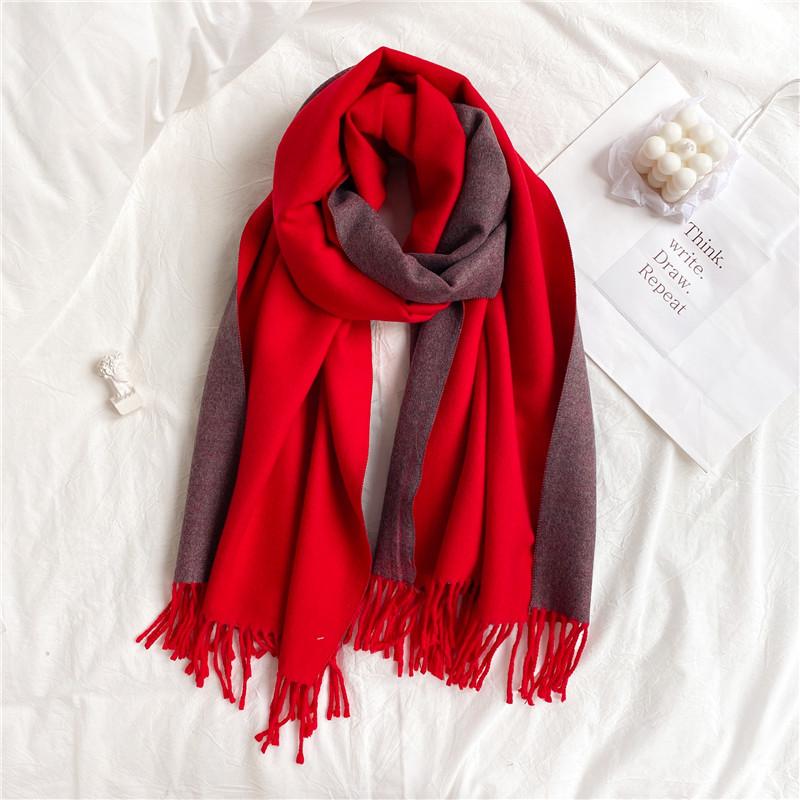 Scarf Women's Winter Simple Versatile Soft Double Sided Solid Color Shawl Tassel Imitation Cashmere Thickened Autumn and Winter Warm Scarf