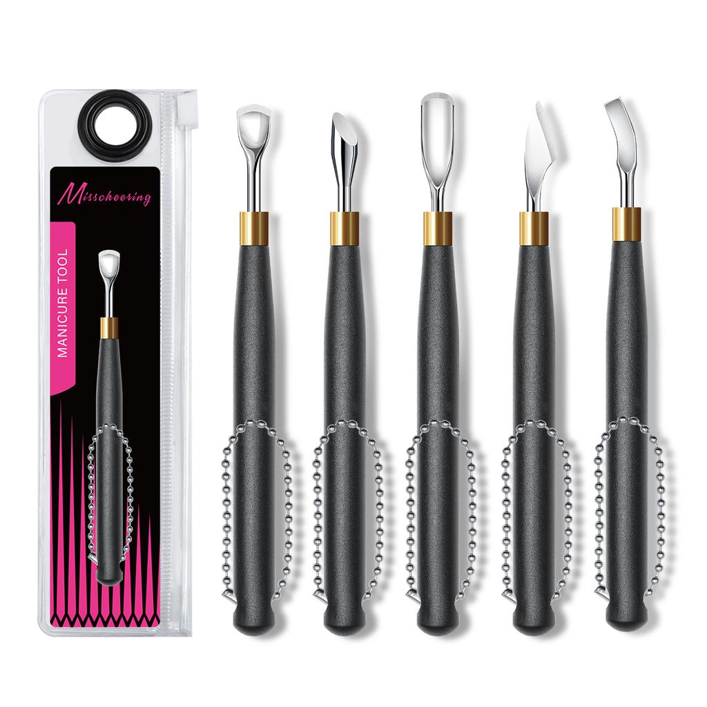 Black Handle Hook Type Cuticle Pusher Nail Polish Remover Gel Scraper Stainless Steel Clean Manicure Tool for Nail Art