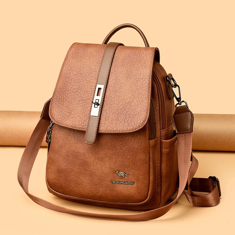 Faux Leather Backpack for Women Vintage Mini Bag with Adjustable Strap Crossbody Design