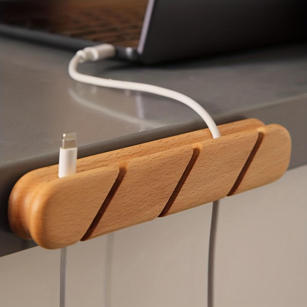 1PC Solid Wood Cable Clip-on Cable Organizer, Suitable for USB Charging Cables, Power Cords, and Mouse Cables. Wooden Cable Holder, Cable Organizer.