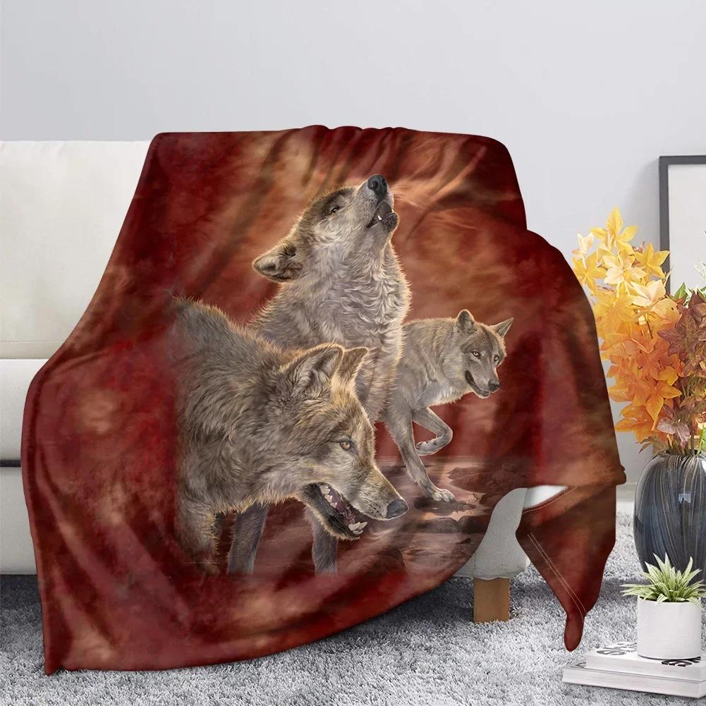 Print  Wolf Pattern King Queen Size All Super Soft Lightweight Blanket for Bed SofaWarm