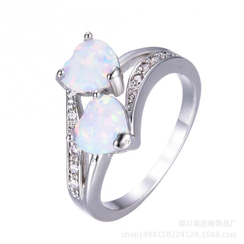 Fashion European and American platinum white Orbo double peach heart ring jewelry no. 6