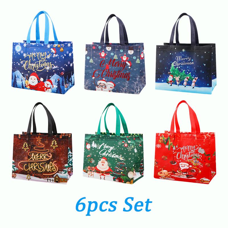 6/12PCS Christmas Gift Bags Large Size 32.5x25x17cm Navidad Christmas Tote Bags with Handles Xmas Lunar New Year Gifts Packaging