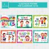 Decorably 12 Hanging Colorful Classroom Rules Poster Set with Accompanying Ribbon, 12x10in Matte-Laminated pirational Classroom Rules Elementary
