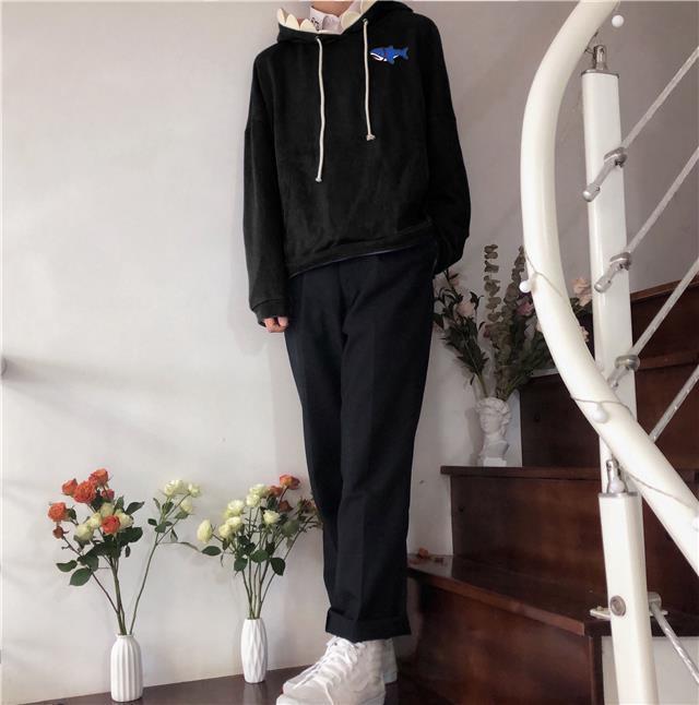 Felpa con cappuccio da squalo carina stile Soft Girl giapponese 2021 con velluto aggiuntivo per l'inverno