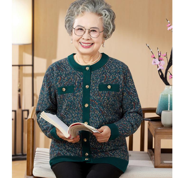 

Пожилые люди Осень и Зима Платье бабушки Жены Одежда для стариков Толстый свитер Мама Вязаный кардиган Плюс бархатная теплая куртка 5XL зелёный