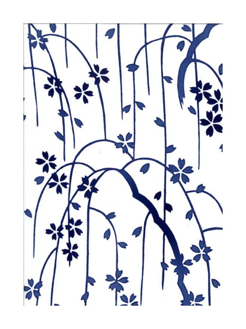 

Tenugui Hand Made in Weeping Cherry Blossom Design Niwa-zome Towel, Chu-dyed, 100% Cotton, Japan, білий