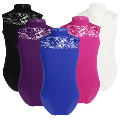 Çocuk Kız Kolsuz Kaplumbağa Boyun Dantel Geri Bale Dans Jimnastik Leotard Tulum