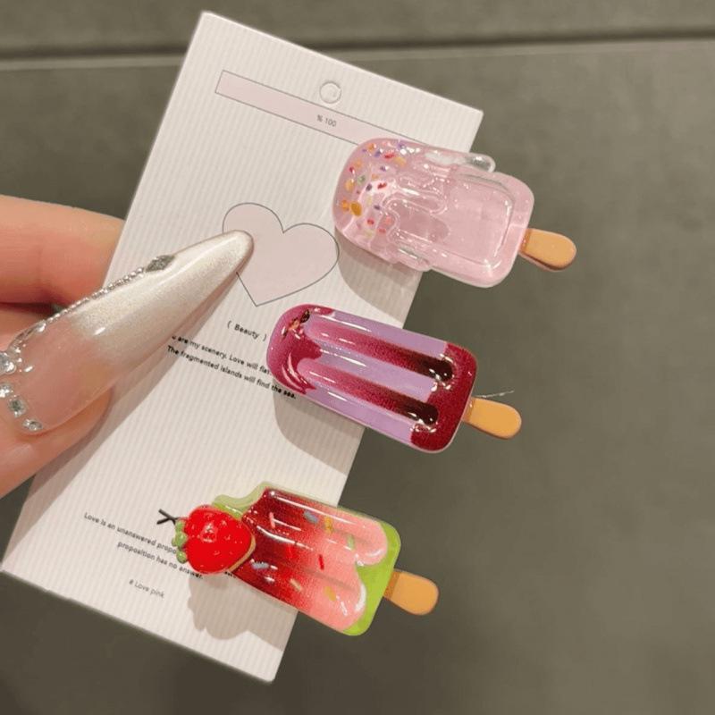 1/3/5/10Pcs Kawaii 3D Popsicle Hair Clips Cute Resin Ice Cream Hairpins Summer Sweet Bangs Clip Girls Hair Accessories