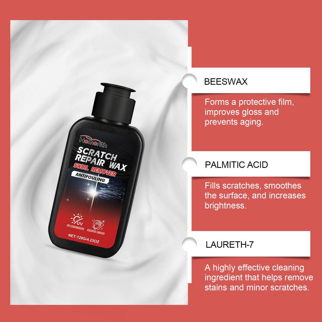 Homonth Car Scratch Repair Wax 120g Car Wax Polish  Long Lasting Protection Easy To Apply Removes Scratches Oxidation Vehicle Paint