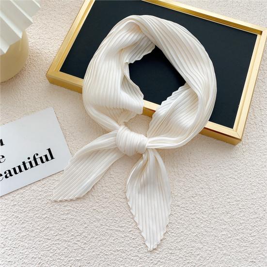 Women Square Scarf Plain Color Wavy Edge Pleated Neck Wear Temperament Thin Silky Crinkled Scarf for Office