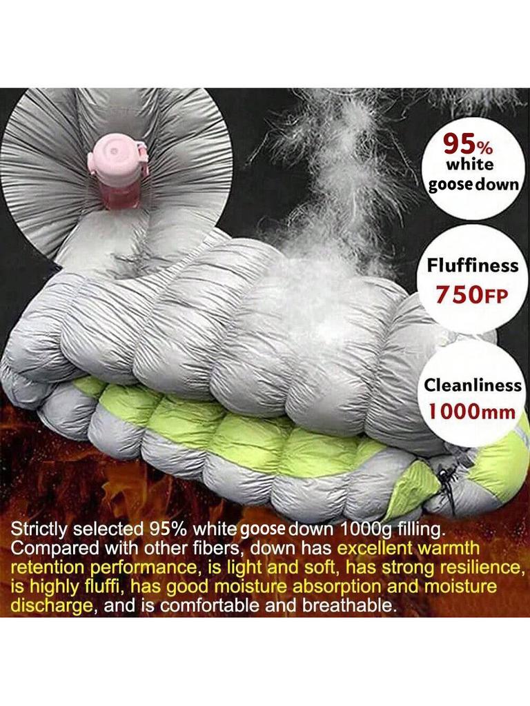 Outdoor camping, mummy sleeping bag, 95% goose down 1000g filling, high elasticity, ultra-light and warm, down sleeping bag
