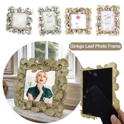 Nordic Resin Ginkgo Leaf Photos Frames Creative Photo Holder Retro Golden Picture Frame