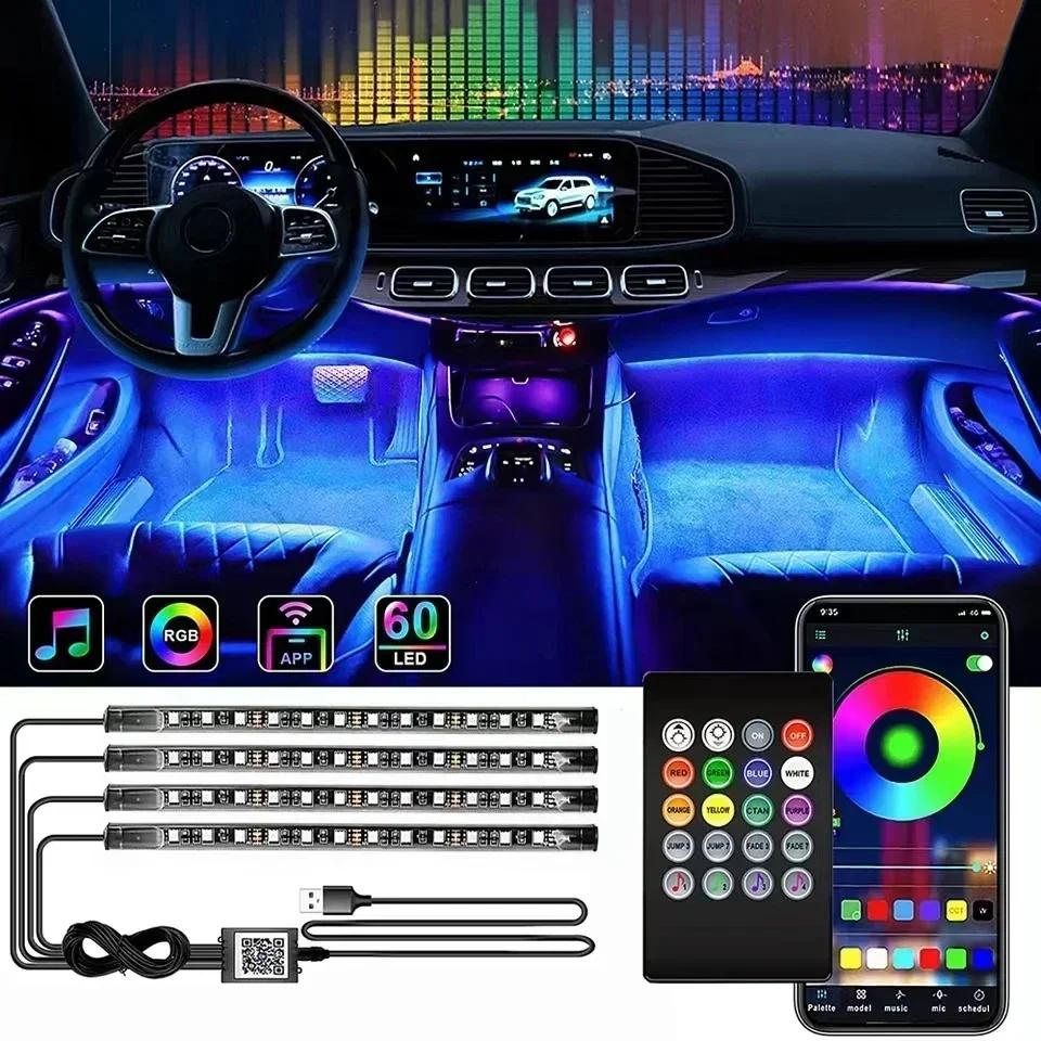 Car RGB LED Strip Light Automotive Interior Foot 36/48 LED APP/Remote/Voice Control Atmosphere Decorative Lamp Ambient Amagi