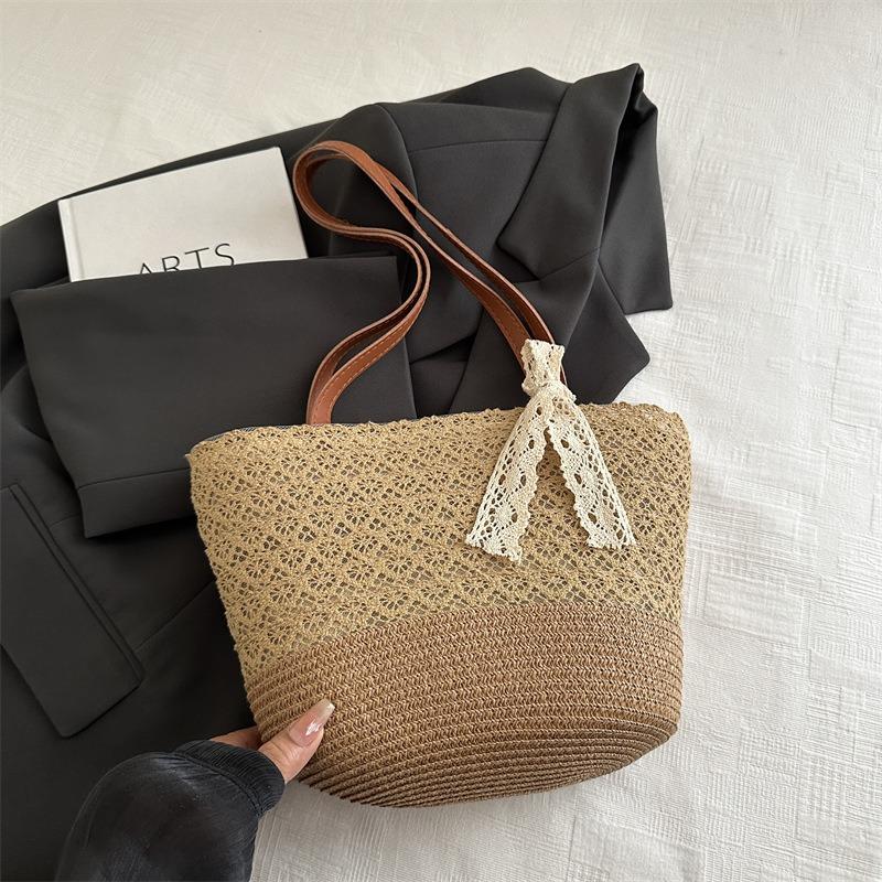 Sommer Strohtasche gewebte Tasche Badeurlaub Strandtasche große Kapazität Stroh vielseitige Schulter Eimer Tasche