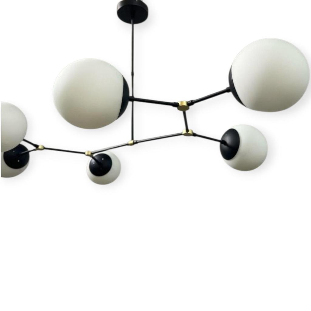Modern 6 Light Chandelier Large Globe Ceiling Light Fixture Mid Century Black & Brass Sputnik Lighting Home Decor Lighting Gift