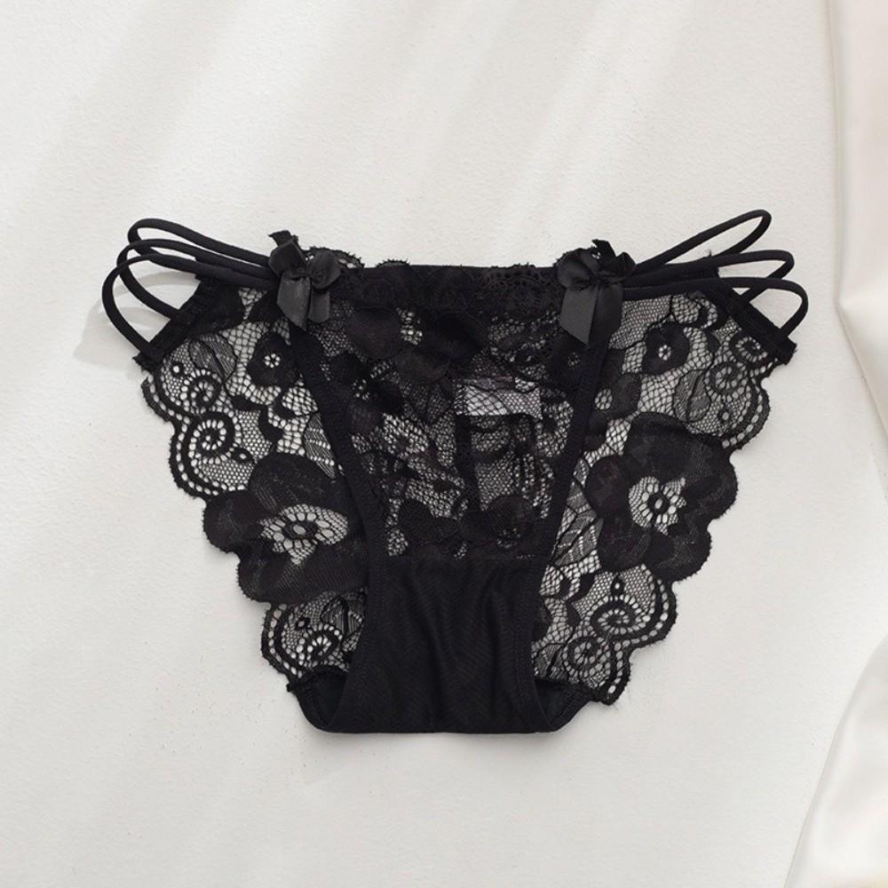 Fashion Bow Lace Flower Panties Seamless Transparent French Style Briefs Hollow Low Waist Women Underwear Lady