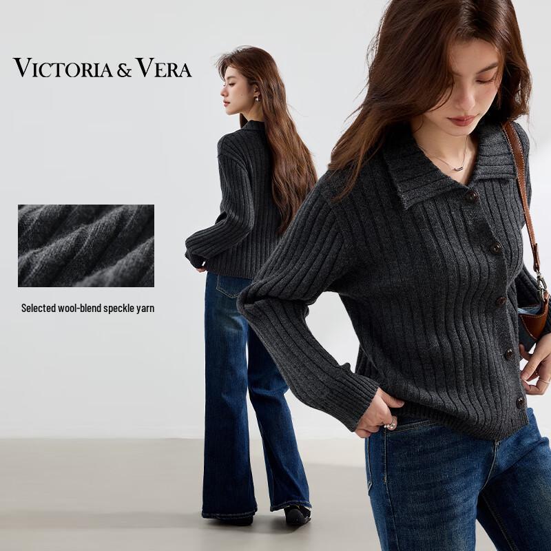 

VICTORIA&VERA Women s Ribbed Wool Blend Knit Sweater L