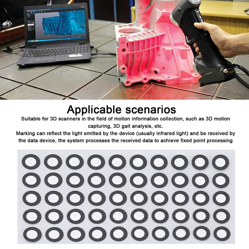 3D Scanning Sticker 3D Scanner Marker Repeatable Adhesion Tear Resistant ID 6mm OD 10mm for Motion Capturing Fields