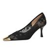 Banquet Shallow Mouth High Heels Metal Small Square Head Mesh Women's Shoes Thin Heel Temperament High Heel Single Shoes