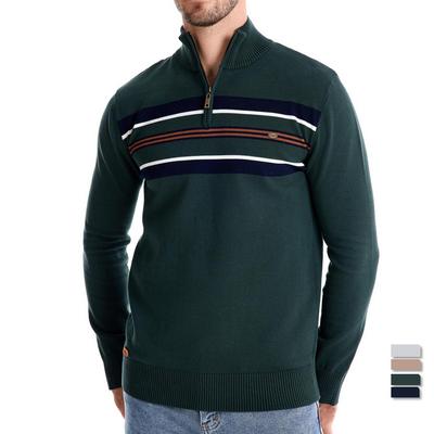 New Autumn and Winter Men's Sweater Half Zipper Sweater Casual Striped Men's Top