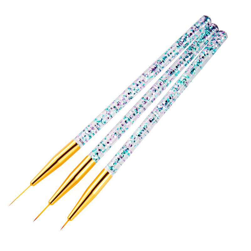 

3-Piece Glitter Nail Art Liner Pen Set with Transparent Acrylic Penholder