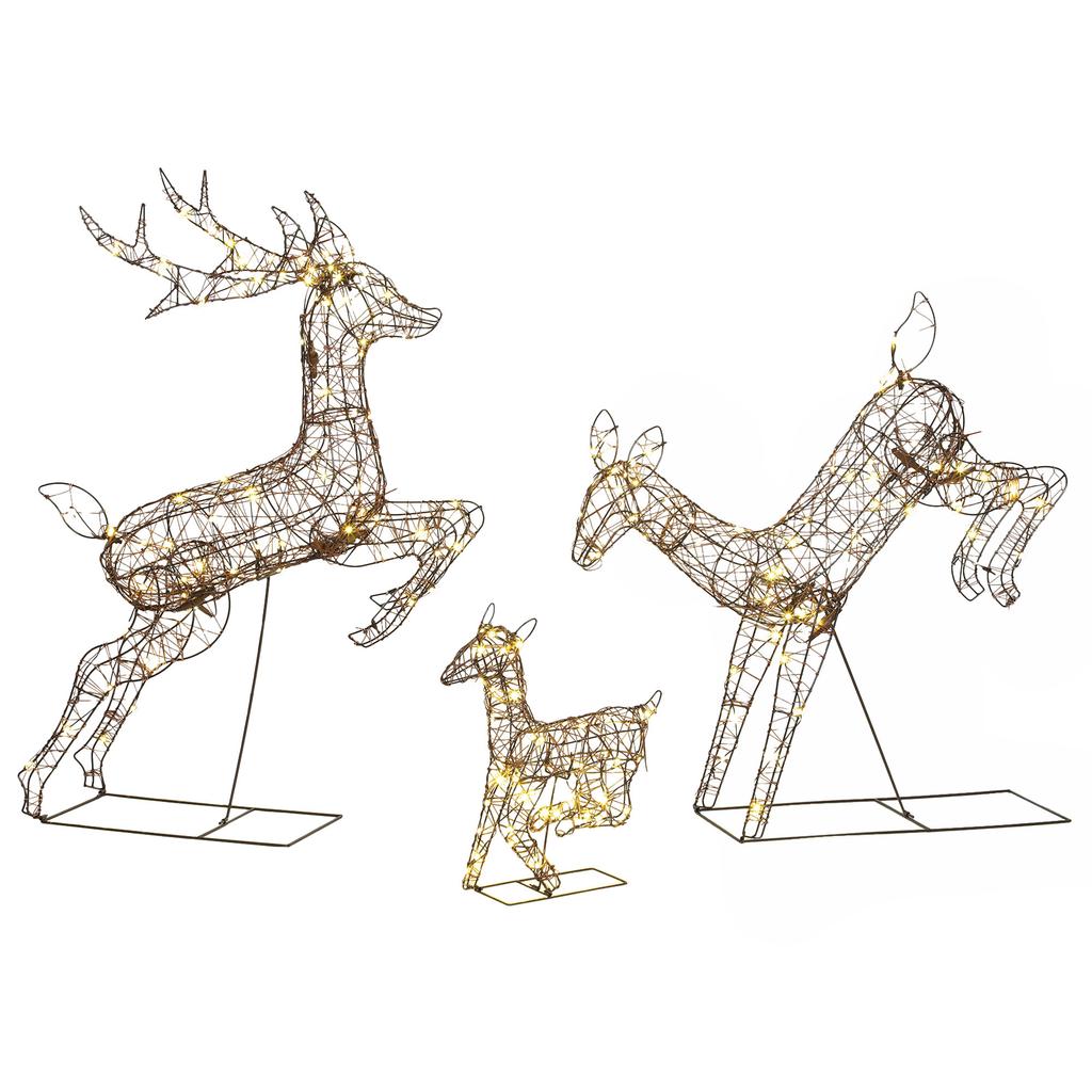 3-Piece Light Up Deer Family Set of 3, Lighted Reindeer Christmas Decorations Outdoor with 200 LED Lights, Brown