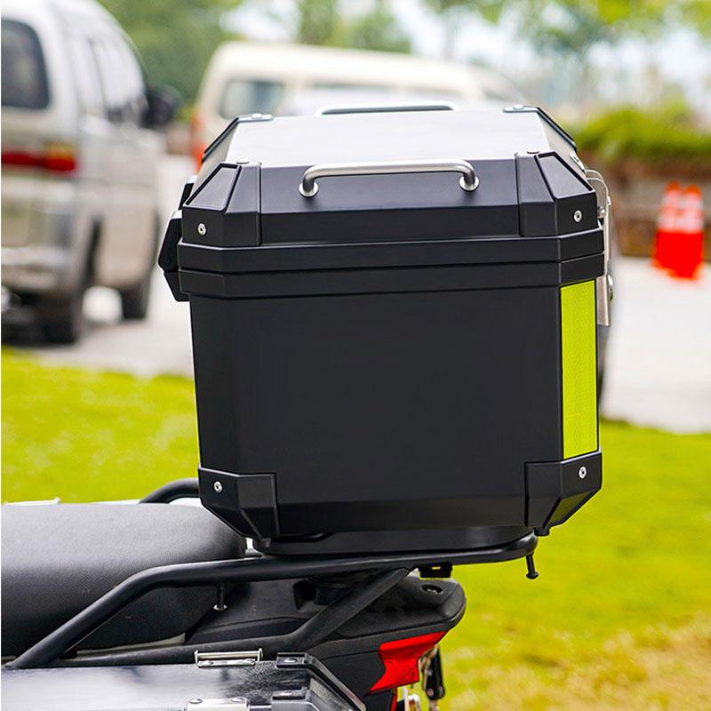 Motorcycle Tail Box Top Case Lockable Helmet Luggage Storage Rear Tour Box With Reflective Design Waterproof Storage Carrier