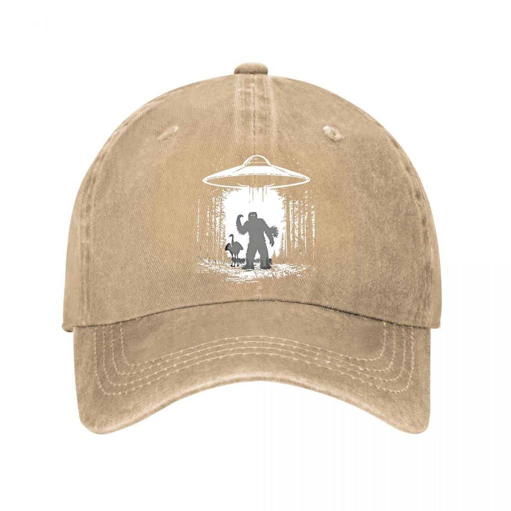Vintage Baseball Cap UFO Bigfoot Graphic Outdoor Hat New Vintage Washed Cotton Baseball Cap Parent Kids Sun Hats