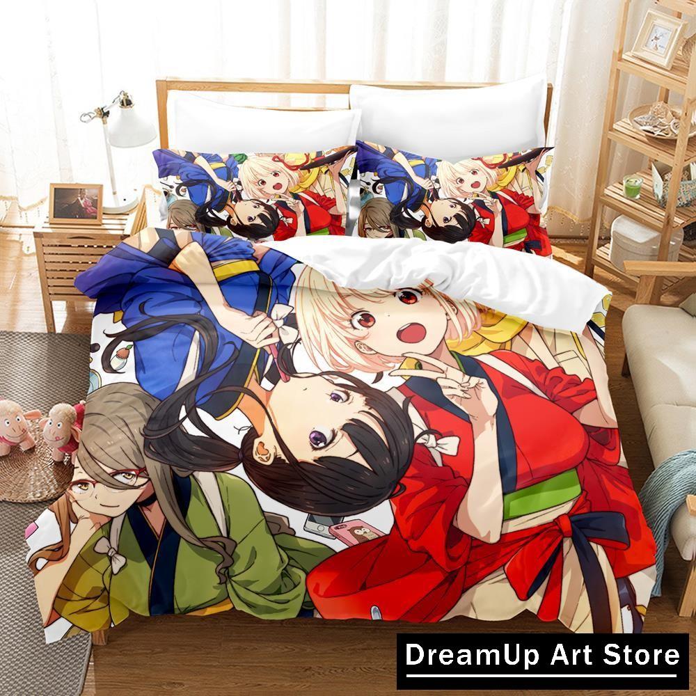 3D-Druck Mode Anime Lycoris Recoil Bettwäsche Set Jungen Mädchen Twin Queen Full Size Bettbezug Kissenbezug Bett Erwachsene Schlafzimmer