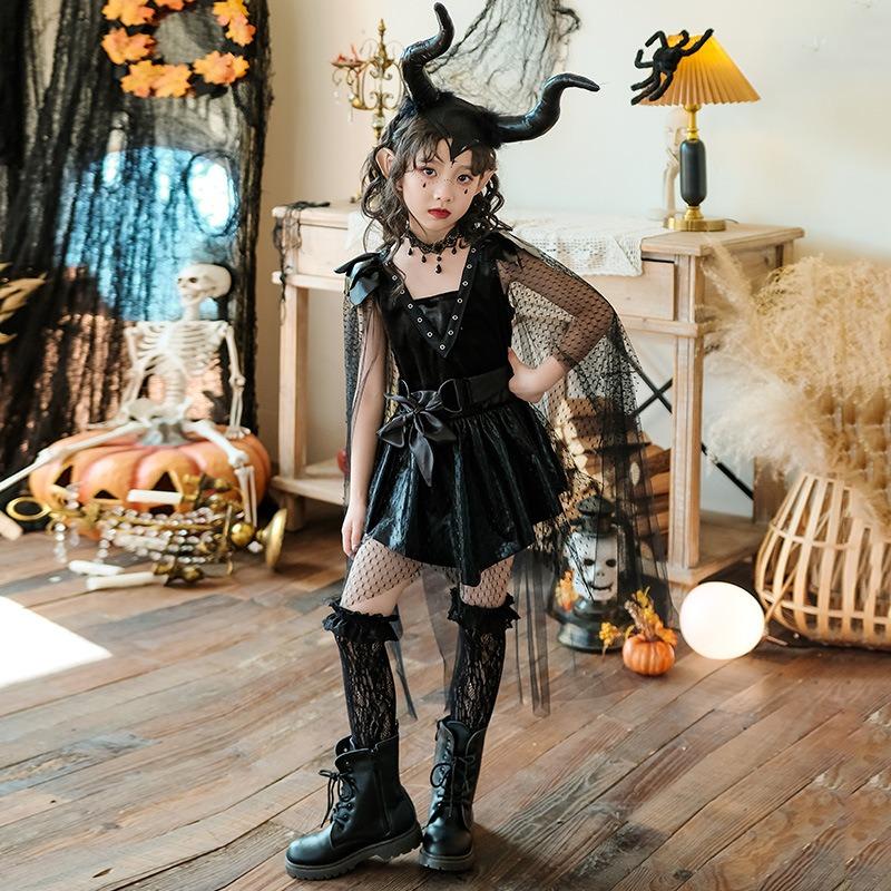 Halloween Kids Cosplay Costume Witch Stage Show Girls Catwalk Vampire Night Elf Dress