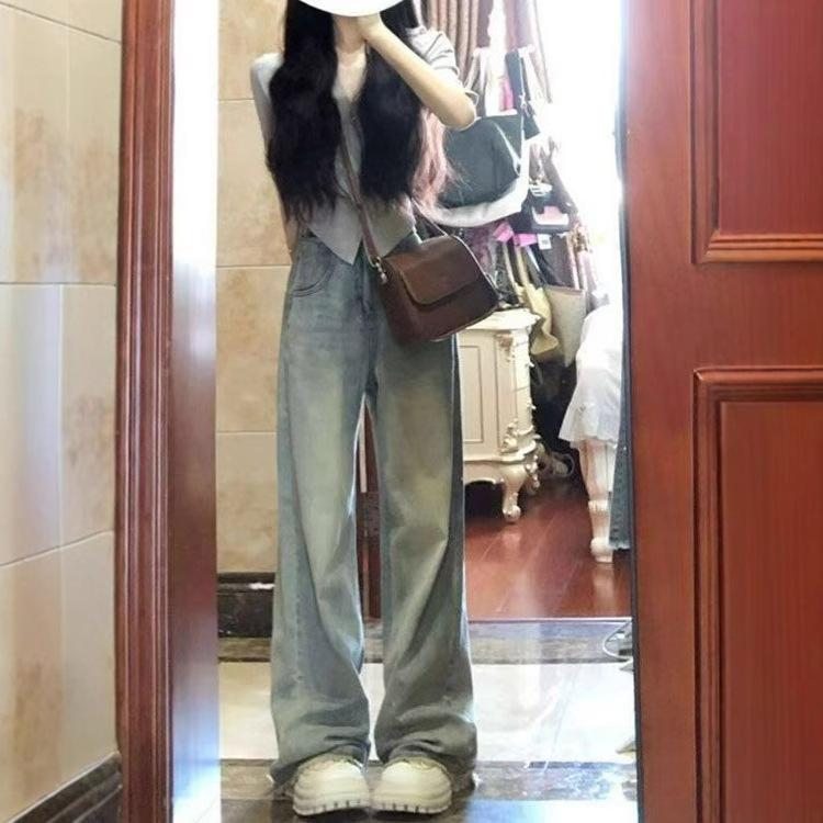 Comfortable Smaller Wide Leg Jeans Vintage Female Design Sense High Waist Loose Skinny Ragged Straight Trousers Jeans for Women Long Denim Pants