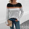 Womens Striped Long Sleeve T-Shirt Winter Casual Round Neck Pullover Top Milk Silk Fabric Slim Fit