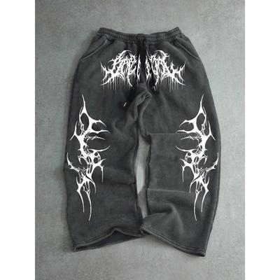 Men's Casual Pants with Dark Print, Personalized Metal Rock Pattern, Runner's Streetwear, Loose Sports Pants