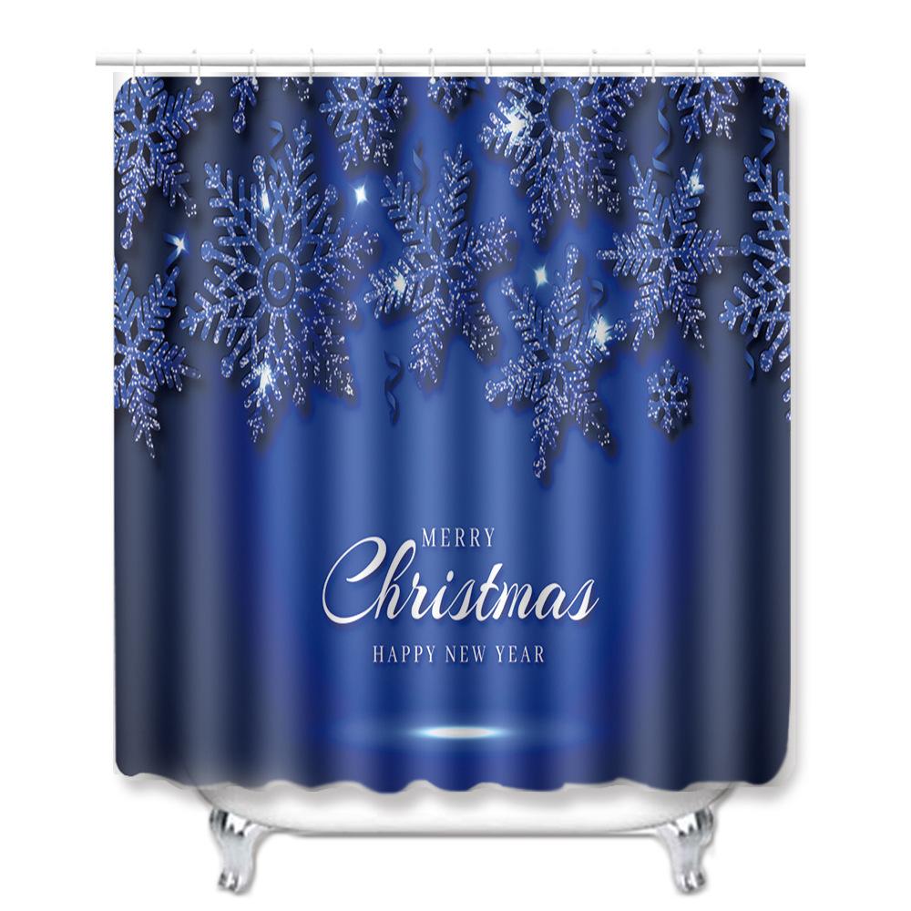 Christmas Shower Curtain Floor Mat Combination Four-Piece Set Bathroom Toilet Carpet Shower Room Mat Foot Mat