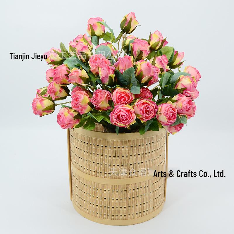 7-Head Snowflake Rose Silk Stem - Soft Decor for Hotel Lobby or Shopping Mall Festive Atmosphere