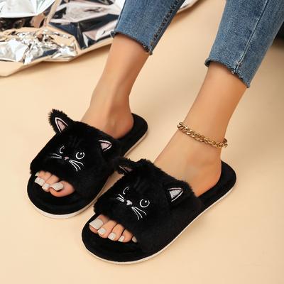 New Cartoon Kitten Home Slippers Flat-bottomed Non-slip Four-season Slippers