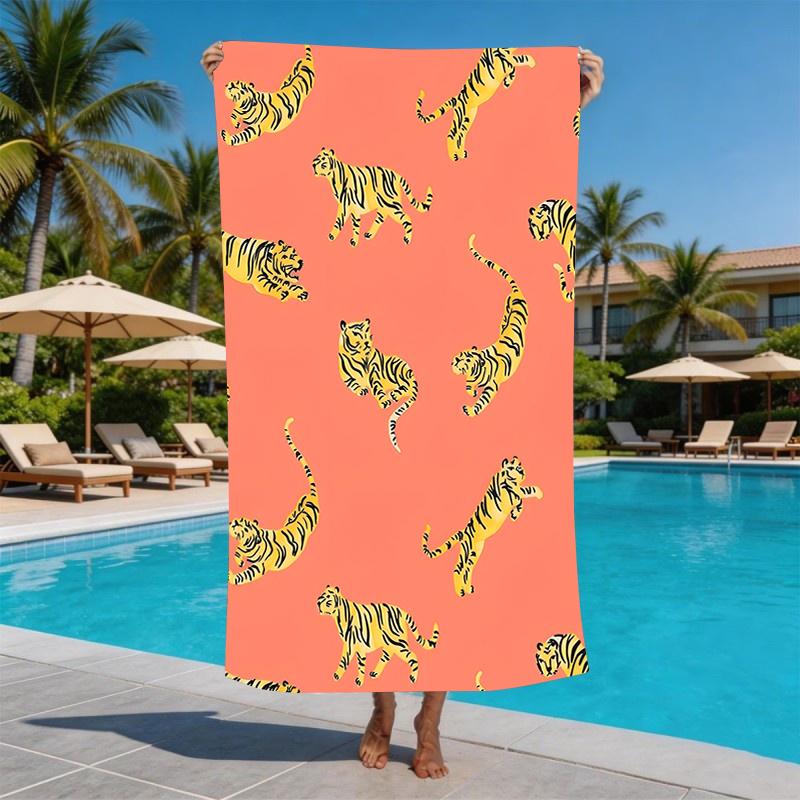 Cool Jungle Tiger Graphic Microfiber Beach Towel Extra Large Sand Free Ultra Absorbent Big Pool Towel for Vacationers Camping