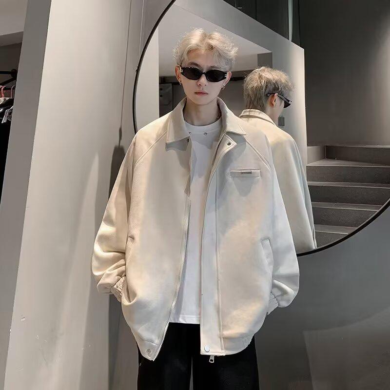 Men s Hong Kong Retro Lapel Jacket - Trendy, Scruffy, Handsome Autumn/Winter Casual Wear XXX-Large хаки