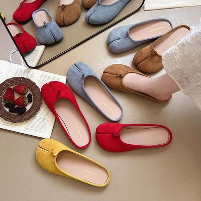 Moda Francês Amarelo Bico Redondo Ballet Sapatos Solteiros Femininos para Uso Externo Primavera e Outono Sapatos de Sola Macia