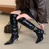 2025 autumn and winter new pleated design black leather boots wear soft leather thin knight boots women