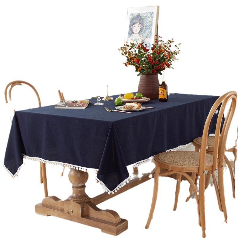 Modern Simple Solid Color Cotton Washed Cotton Red Green Christmas White Fur Ball Coffee Table Table Cloth