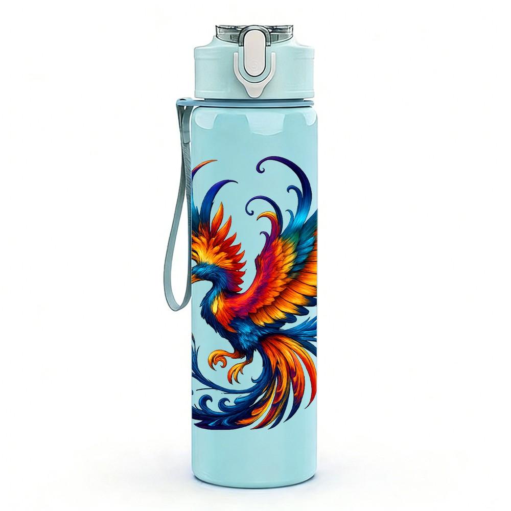 1PC Phoenix Bird Fire Pattern 750ml Color Plastic Sports Water Bottle Leakproof Flip Straw Lid Suitable for Sports Office Home Use