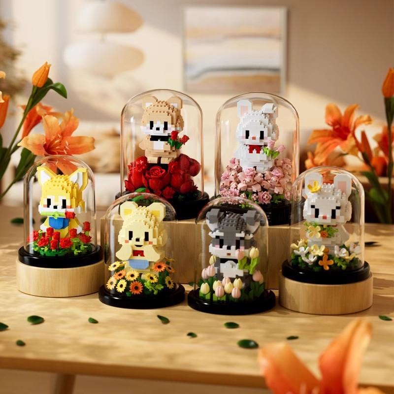Simulated Flower Building Blocks, Sunflowers, Roses, Succulent Potted Plants, Eternal Building Blocks, Flower Bouquets, and Children's Toys