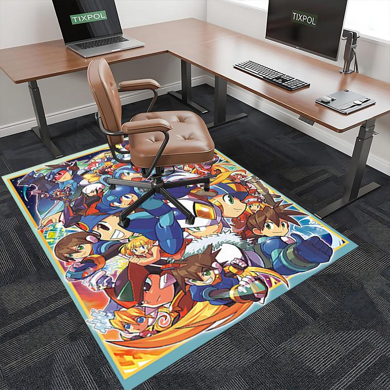 1pc Mega Man Anime Cartoon Design Office Chair Mat Non-Slip Carpet for Home Decor, Living Room, Bedroom, Game Room - Perfect Gift for Fans!Y049