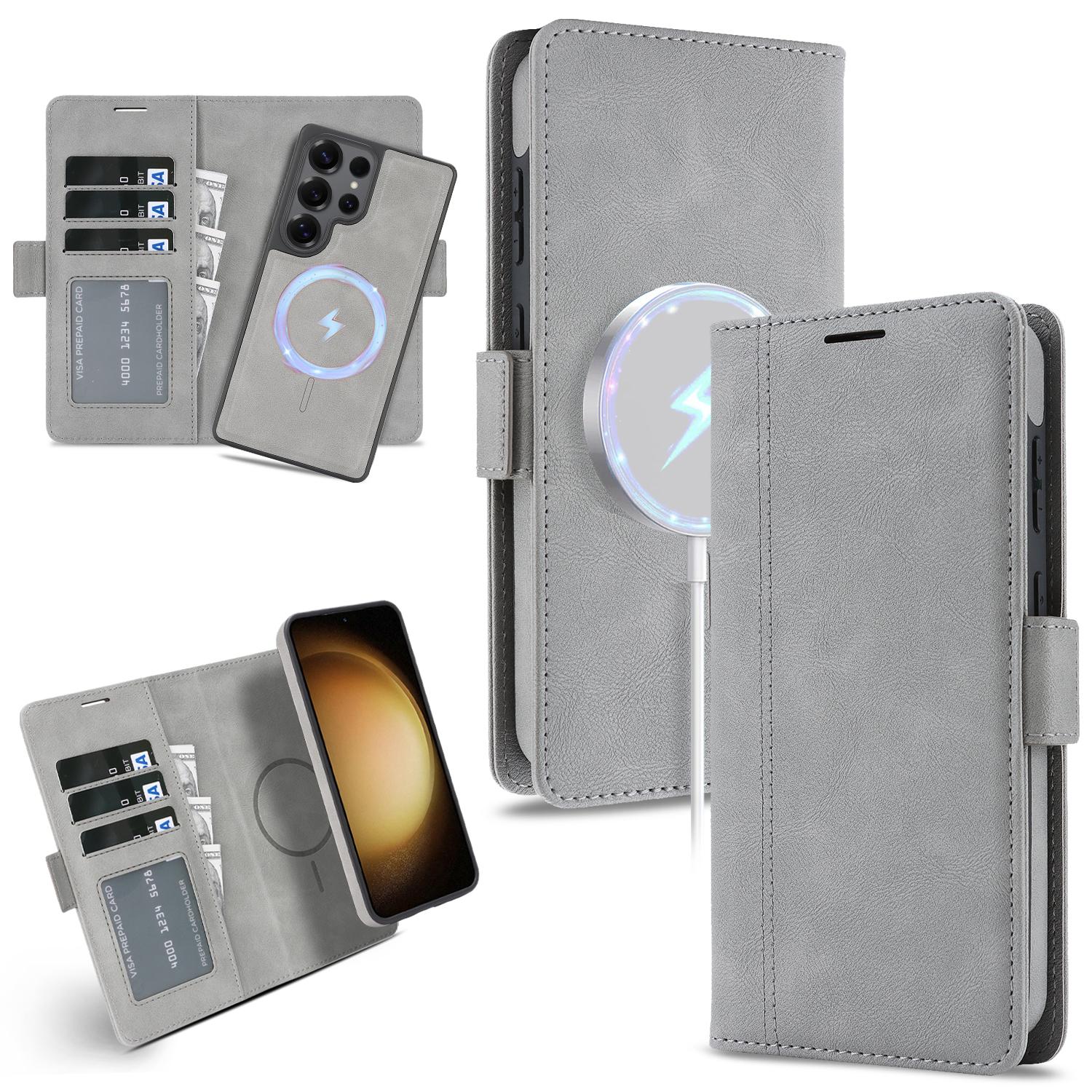 

Съемный кожаный кошелек-чехол 2-в-1 для Samsung Galaxy S22 S23 S24 Plus S25 Ultra Магнитный Роскошный Бизнес Защитный Чехол Galaxy S25 серый