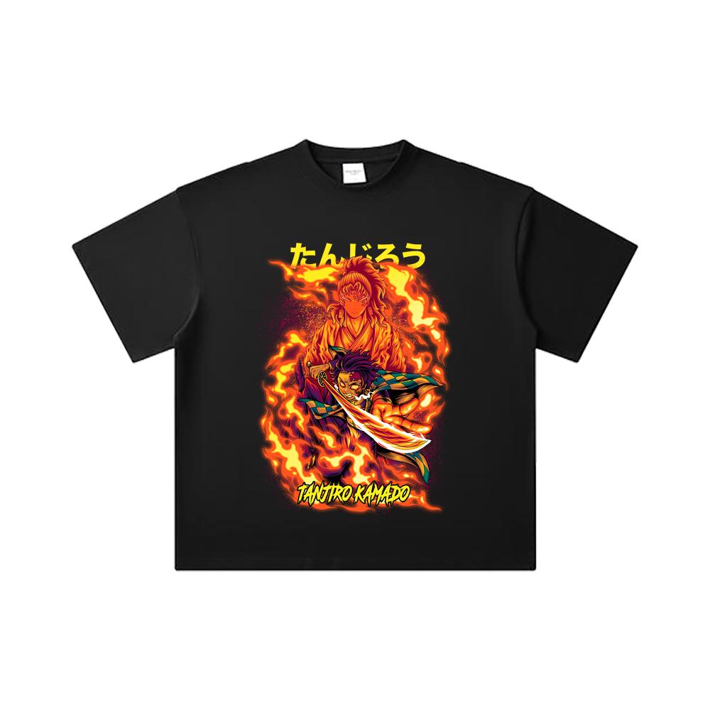 260 GSM Double Yarn 32 Count 100% Cotton Demon Slayer V107 Tanjiro Print Unisex Heavy Cotton T Shirt