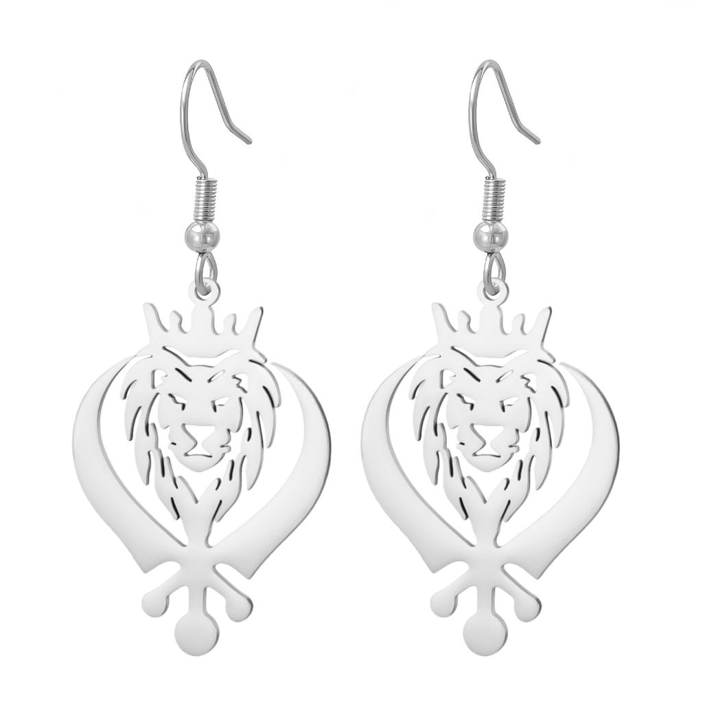 LIKGREAT Lion King Crown Dangle Earrings Sikh Khanda Punjabi Symbol Stainless Steel Jewelry Vintage Gift For Women